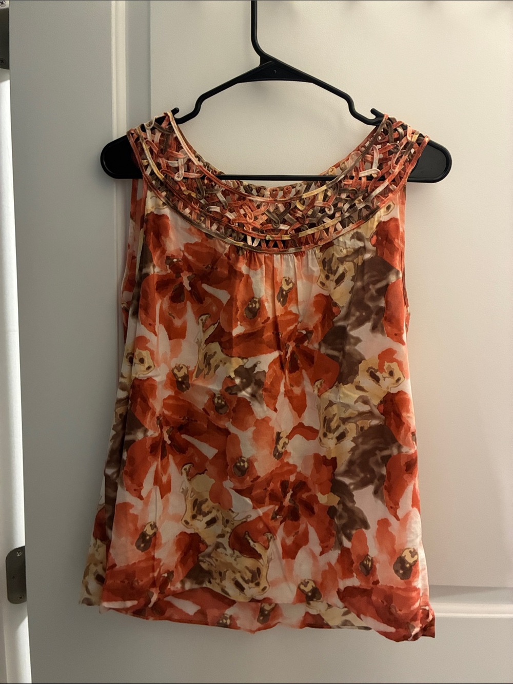 Dana Buchman Orange Floral Neck Sleeveless Camisole